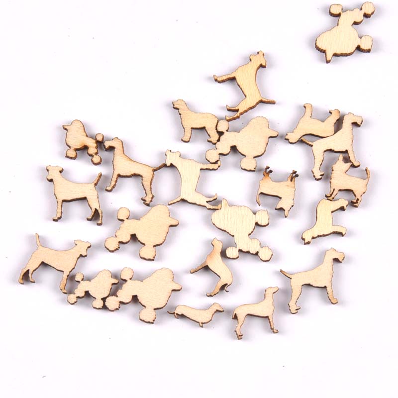 Motifs de chiens en bois inachevé, bricolage pour décoration de la maison, scrapbooking, artisanat fait à la main en bois, 10-15mm, 50 pièces/ensemble