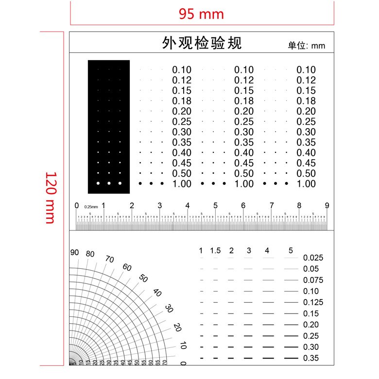 Round Corner R Corner Radius Point Line Gauge Area Measurement Film Ruler Calibration Slide Transparent PET Stain Card: 11