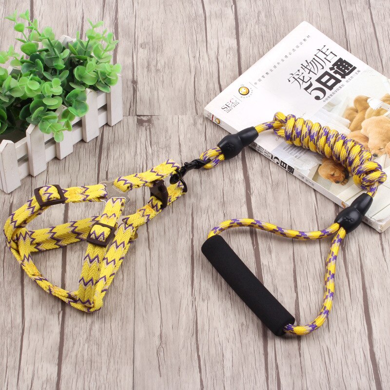 Pet Supplies Leash Set Dog Harness Nylon Pet Leash Chest Strap Foam Handle Safety Suitable For Large Medium Small Dogs: Yellow / M