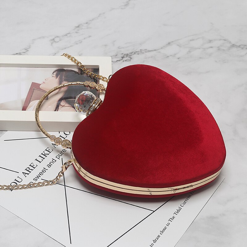 LYKANEFU Heart Shaped Evening Bag Ladies Tote Clutch Purse Women Hand Wedding Clutches Party Hand Bag Chain Shoulder Bags