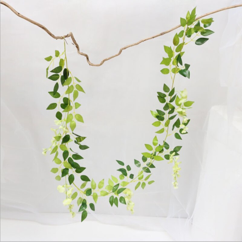 2 meter hortensia blad vin bryllup dekorative planter vægarrangement hjem badeværelse dekoration tilbehør kunstige blomster: Grøn