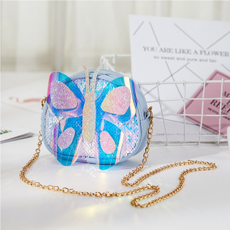Koreaanse Leuke Kleurrijke Vlinder Kids Crossbody Bag Meisje Peuter Mini Pu Messenger Bags Schoudertas Portemonnee: Blauw