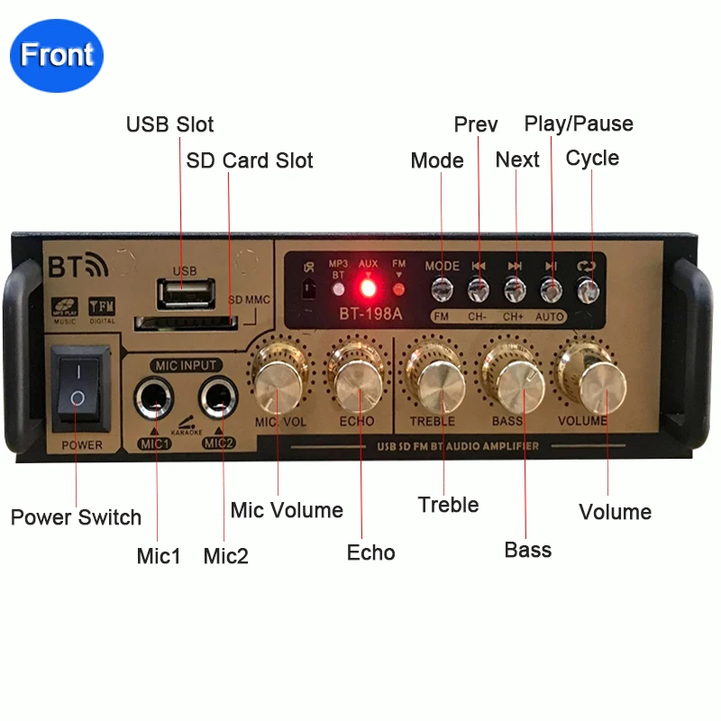 Wzmacniacze kina domowego Audio 110-240V moc dźwięku basowa wzmacniacz cyfrowy Bluetooth Hifi FM Auto głośniki z subwooferem muzyki