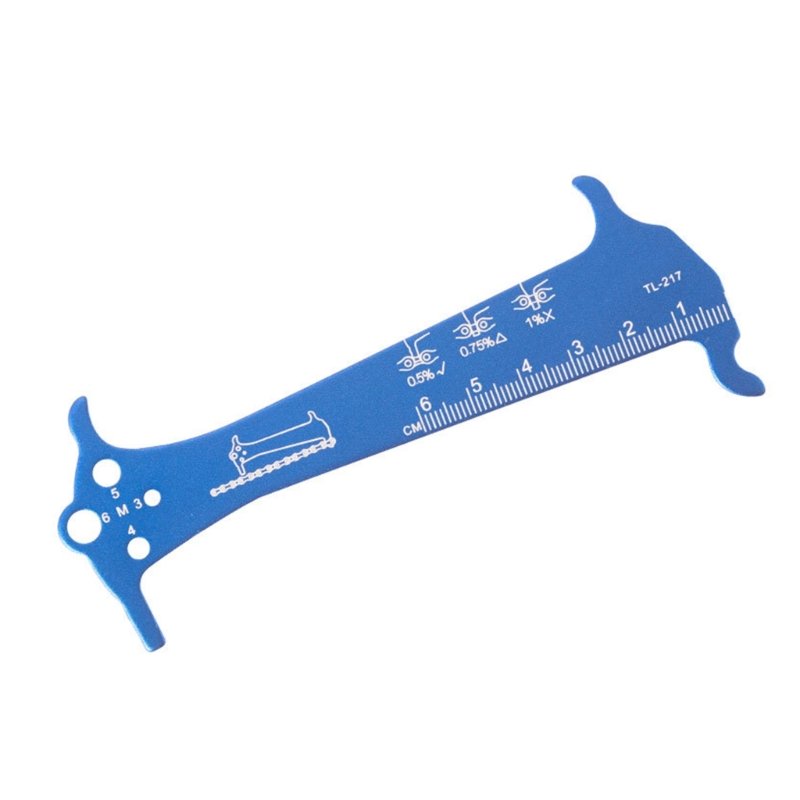 Indicadores desgaste cadena bicicleta carretera, regla medición, herramienta reparación cadena: Azul