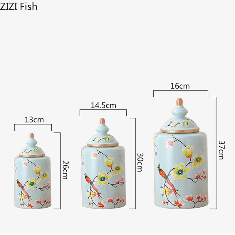 Jarrón de cerámica pintado de flores y pájaros jarrones clásicos jarrones antiguos de caramelo jarras de almacenamiento de porcelana multiusos decoración Vintage para el hogar