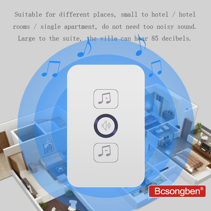 Bcsongben wireless waterproof doorbell 1 button 1 receiver 300M remote control smart home hotel wireless door ring US plug