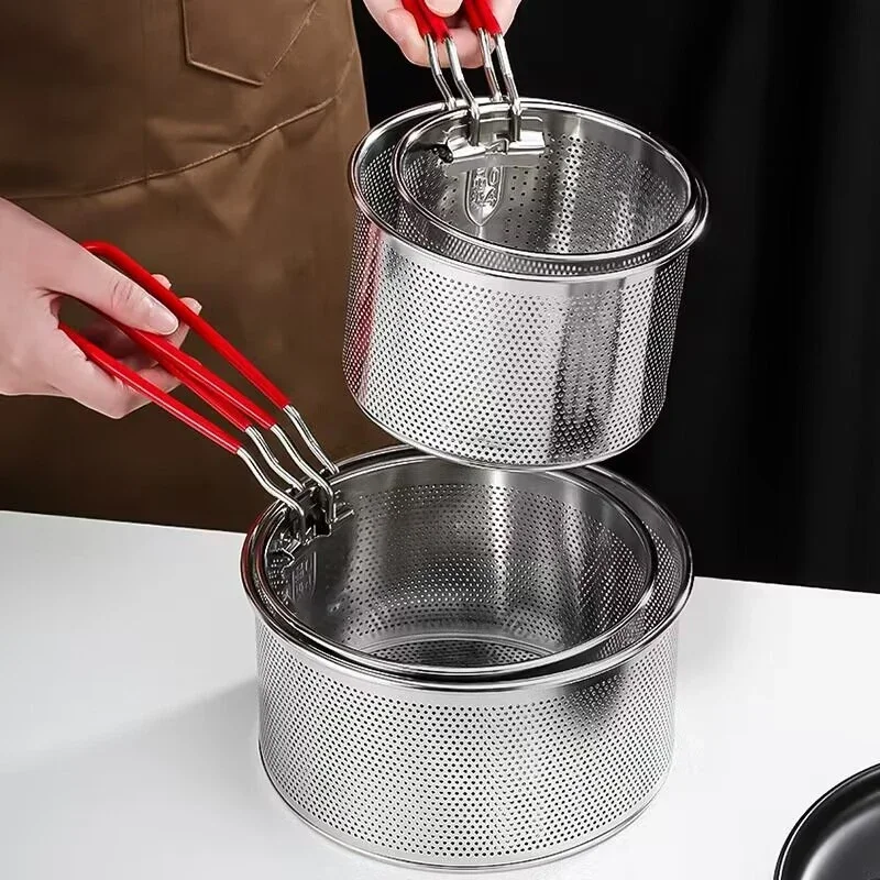 304 Rvs Koekenpan Gebakken Mand Koekenpan Filter Voedsel Vergiet Olielek Cacao Zeef Mesh Noodle Dumplings Zeef