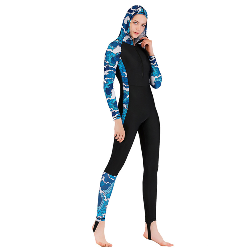 Women One-Piece Sunscreen Long-Sleeve Surfing Suit Slimming And Quick-Drying Swimming Snorkeling Surfing Suit UPF 50+