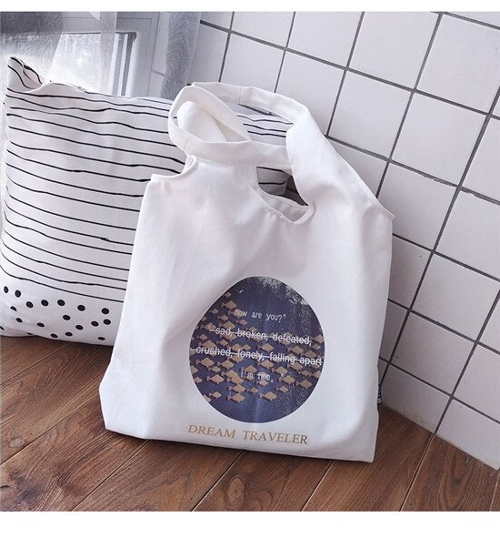 Katoenen Canvas Eco Shopping Tote Schoudertas Handtas Print Ronde Patroon BF31: white