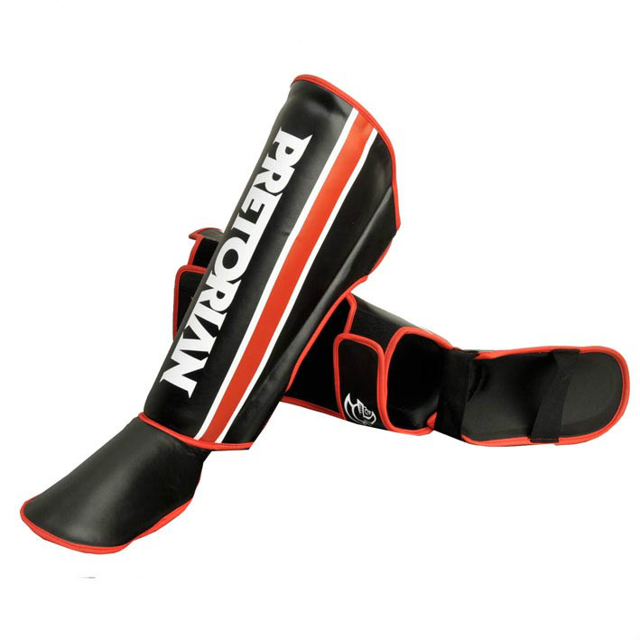 Profession 5 Colors Pretorian Shinguards Greaves Instep Mma Foot Muay Thai Twins Fighting Men Mma Shin Guard for Training: Red with black / L