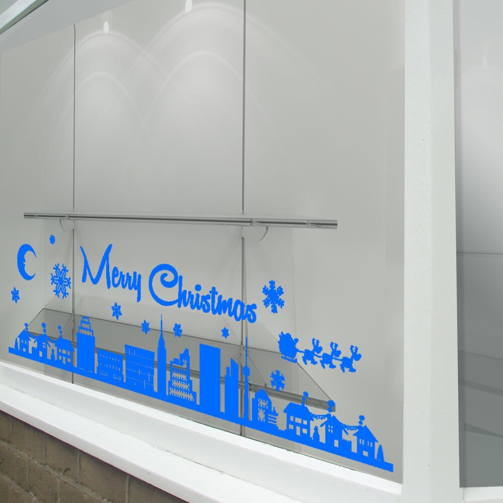 Frohe Weihnachten Aufkleber Weihnachten Display Shop Fenster Vinyl Aufkleber Neue Stadt Szene Wand Aufkleber Nach Farben Wandbild Tapete LA768
