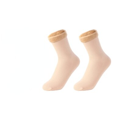 1 par kvinders varme vintersokker tykkere termisk nylon kashmir ensfarvede sokker blød #39 gulv søvn sort sok: Beige