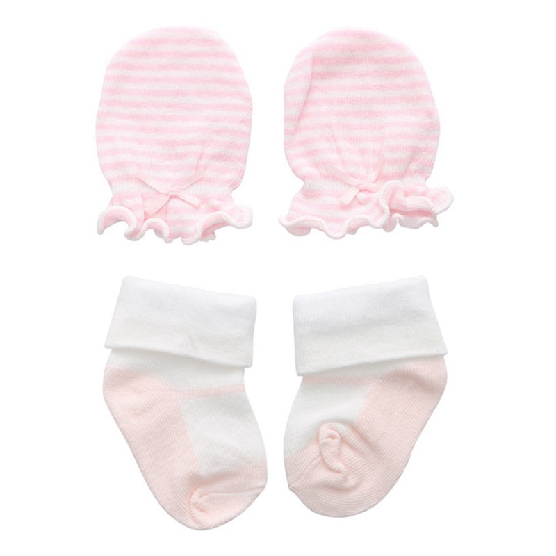 Kids Girls Socks Gloves Sets Casual Newborn Baby Girl Striped Bow-knot Non-Slip Cotton Socks And Gloves Set: E