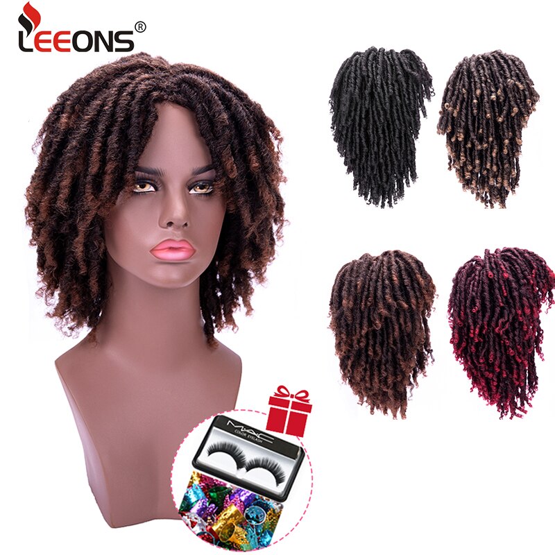 Leeons Afro Pruik Dreadlock Gevlochten Twist Ombre Bruin Rood Zwart Synthetisch Haak Hair Faux Locs Gevlochten Pruiken Voor Zwarte Vrouwen party