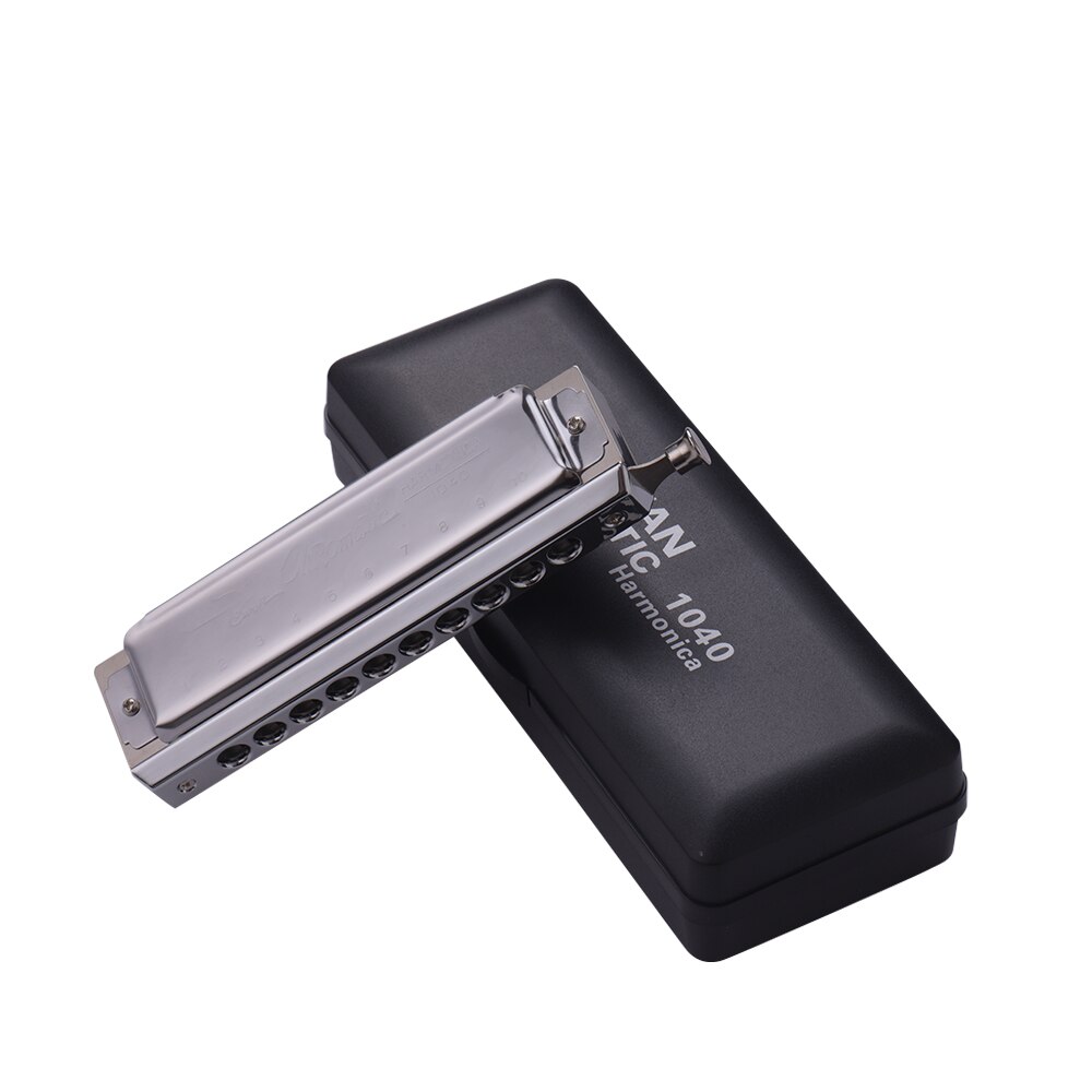 Swan Chromatic Harmonica 10 Holes 40 Tones Key of C Silver with Exquisite Box SW1040 Music Musical Instrument