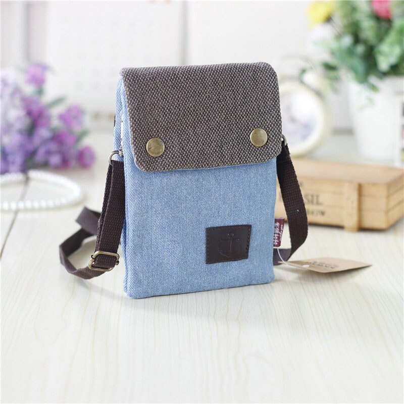 women's soil casual wallet brand mobile wallet big card bag wallet handbag canvas slung shoulder bag: Light blue