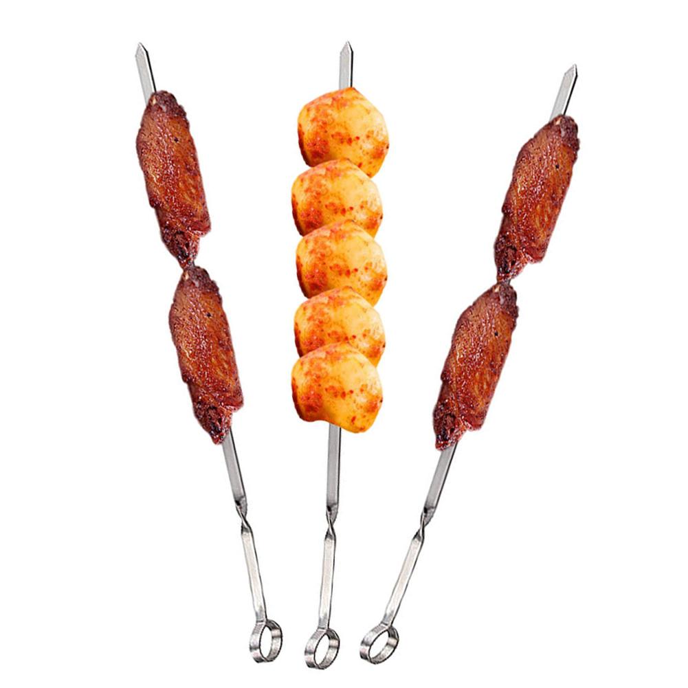 10 st långa grillpinnar i rostfritt stål med handtag återanvändbara grillspett utomhuscamping  #4w