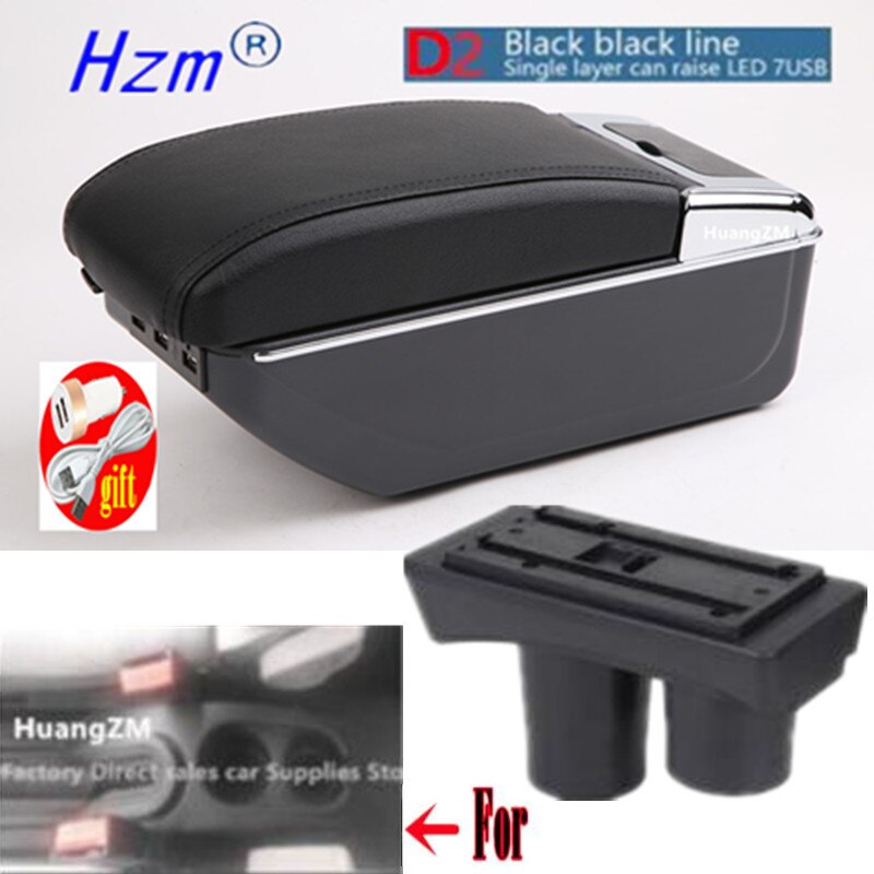 Reposabrazos para Citroën C2 y C3, caja con carga USB, doble capa, Cenicero, accesorios de almacenamiento central: D2 style black line