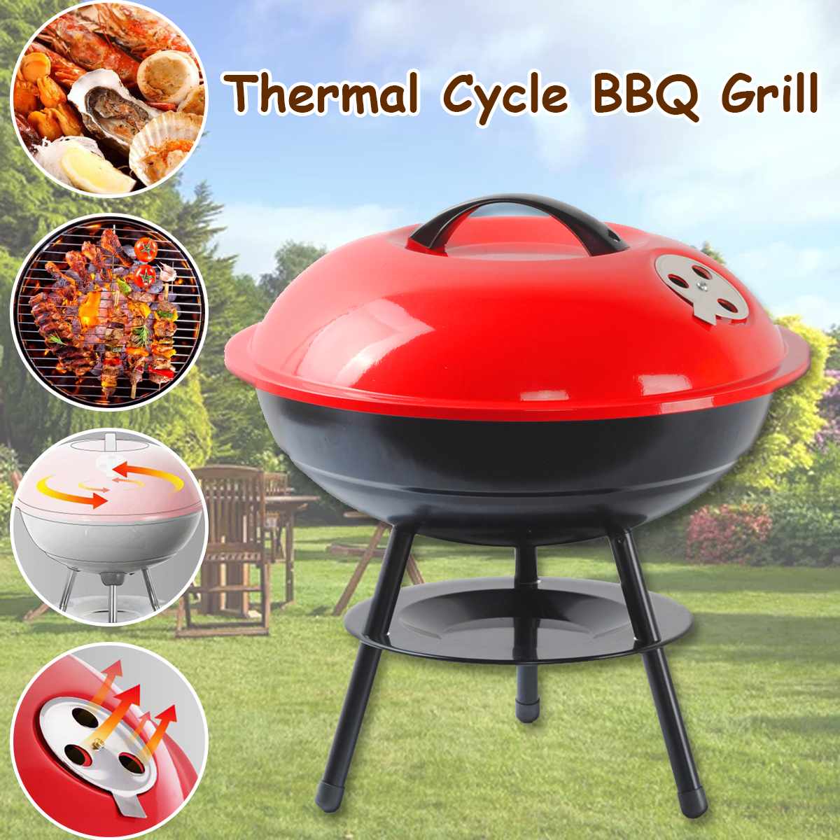 Houtskool Bbq Grill 15 Inch Indoor Barbecue Kachel Thuis Outdoor Camping Reizen Draagbare Houtskool Fornuis Met Vent Keuken Bbq Gereedschap