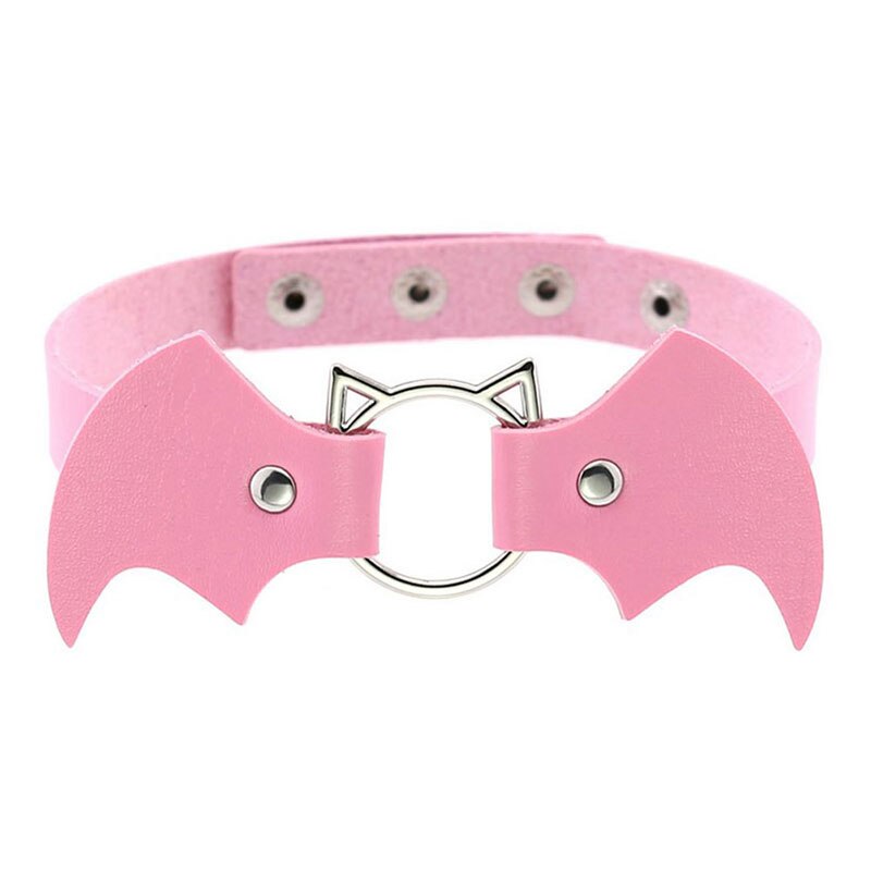 1 Pc PU Leather Choker Gothic Necklace Chain Jewely Accessories Punk Bat Collar Choker Women Necklace Sitaicery Kit: pink