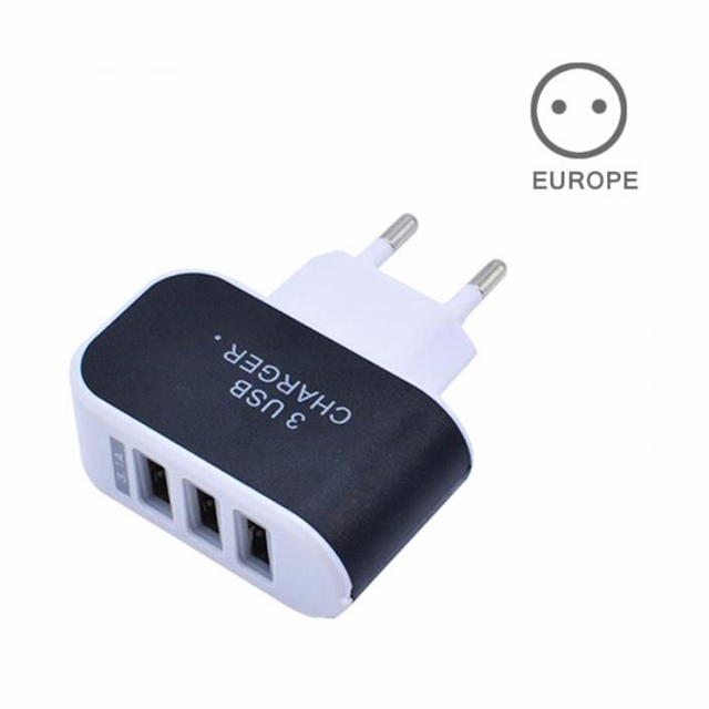 EU/US Plug Charger Station 3 Port USB Charge Charger Travel AC Power Chargers Adapter For Travel Accessories: EU-Black