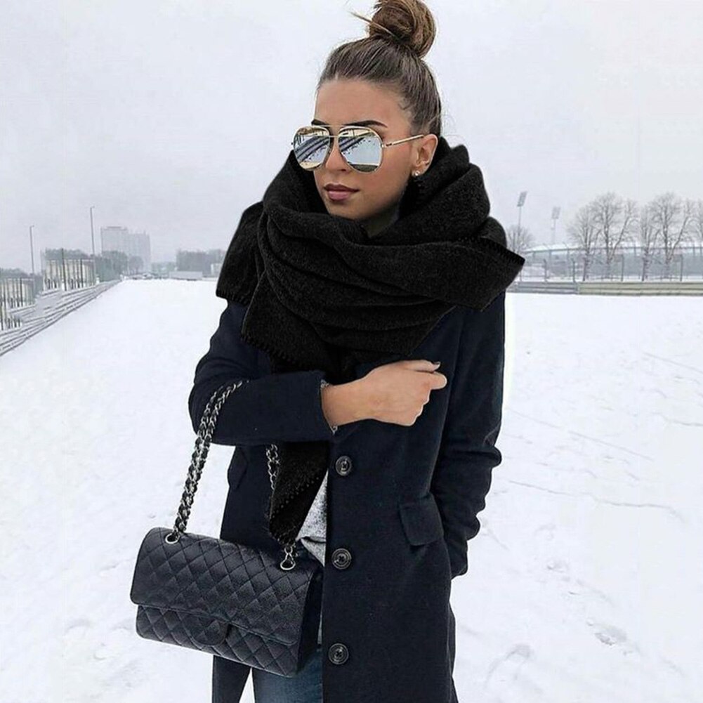 Bufanda chal de abrigo de lana de Color liso para mujer de otoño invierno de 200cm, bufanda envolvente para el cuello, bufanda chal de abrigo, bufanda envolvente para el cuello para el aire libre, cálido Sh