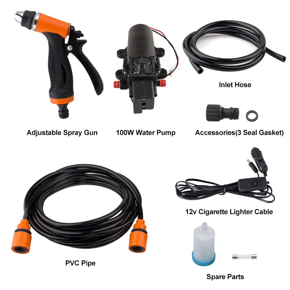 12V Portable 100W 160PSI High Pressure Self-priming Electric Car Wash Washer Washing Machine Cigarette Lighter Water Pump red
