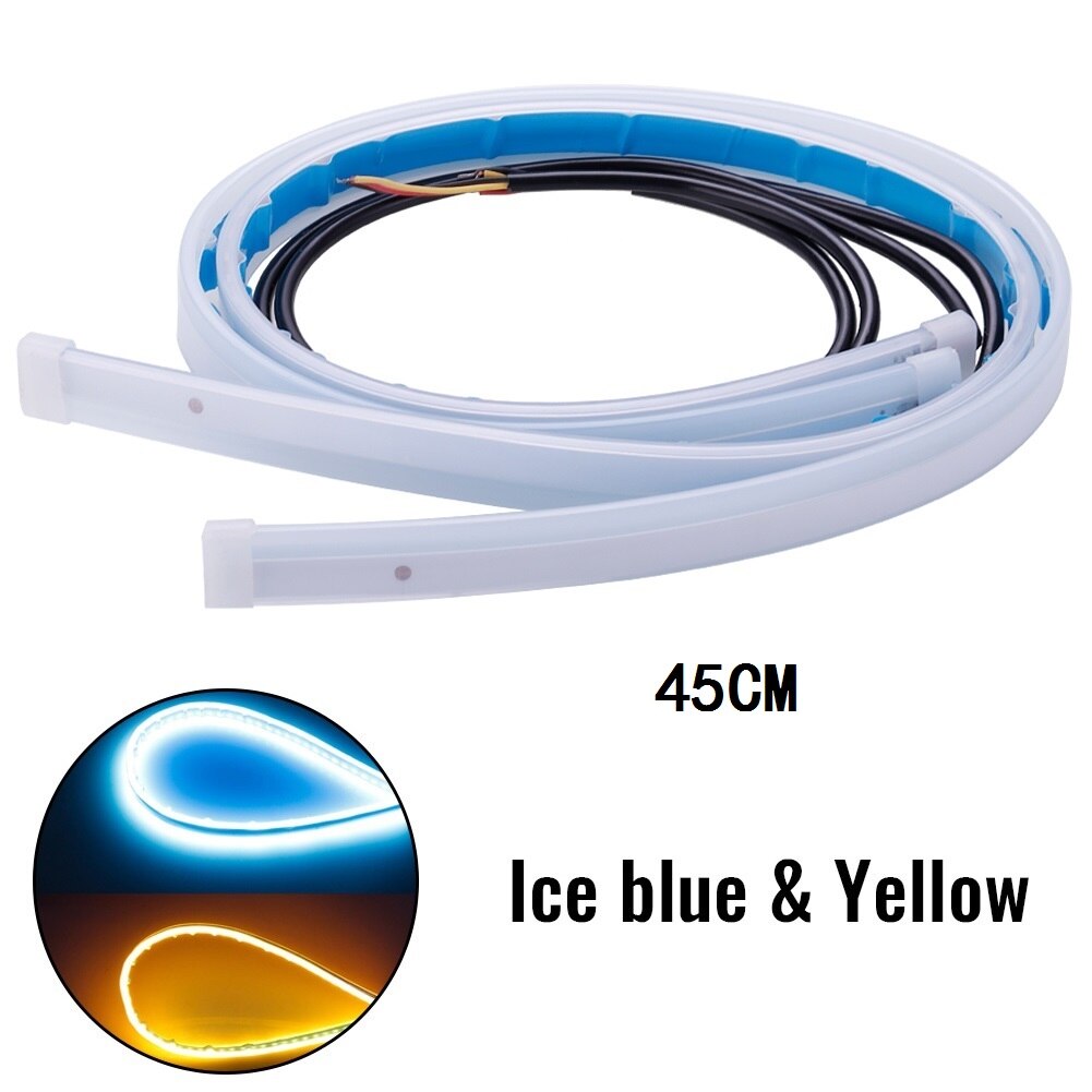 2Pcs Motorcycle DRL Daytime Running Light Waterproof Universal 12V Auto Headlight Sequential Turn Signal Yellow Flow Day Light