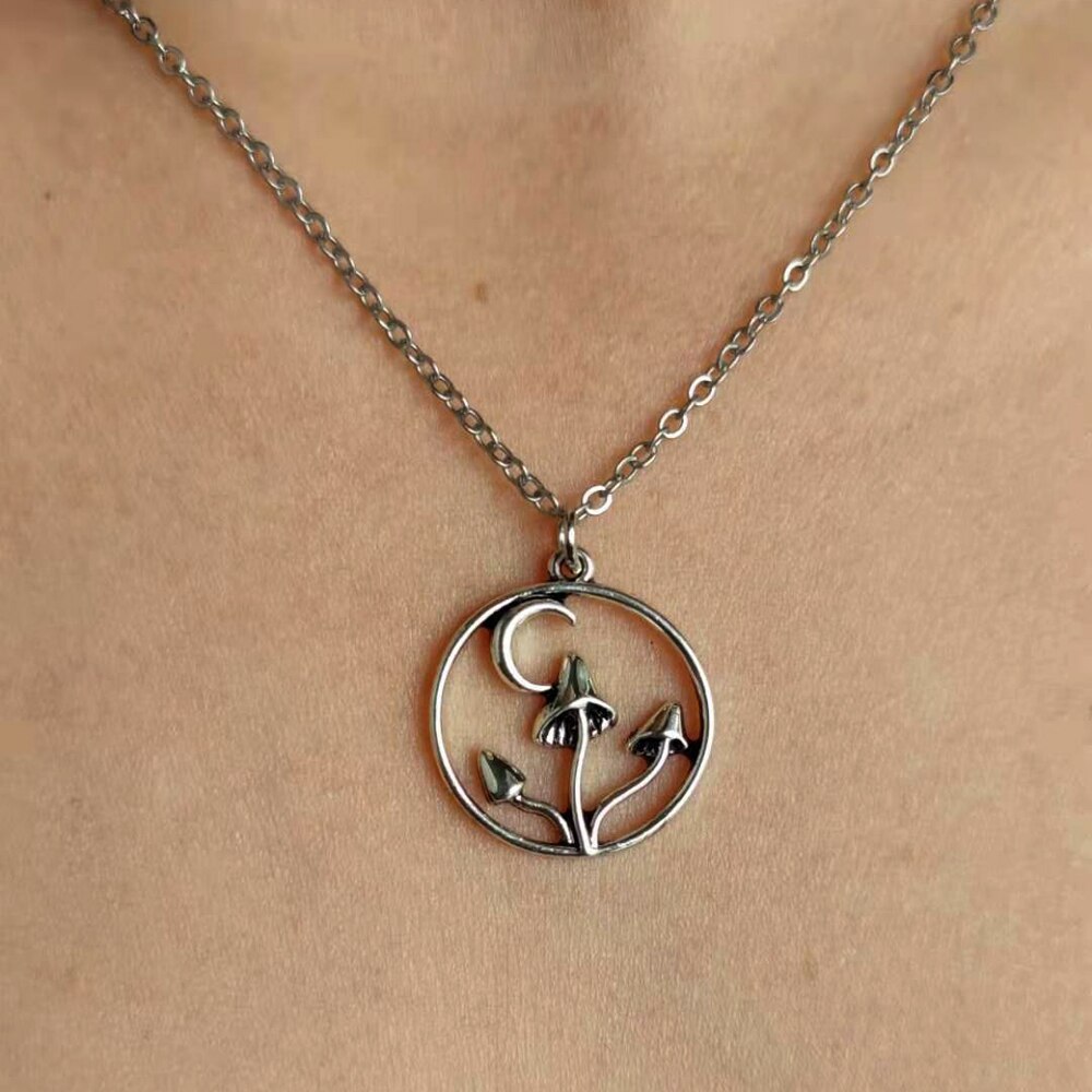 Hzew 5 st svamp skog hänge berlock måne svamp smycken fantasy alver fairy charms skog för kvinnor
