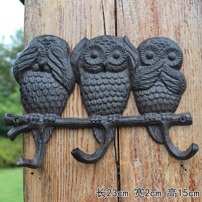European Style Retro Cast Iron Art Hook Wall Hanging Coat Hook Owl Home Garden Decoration: 4