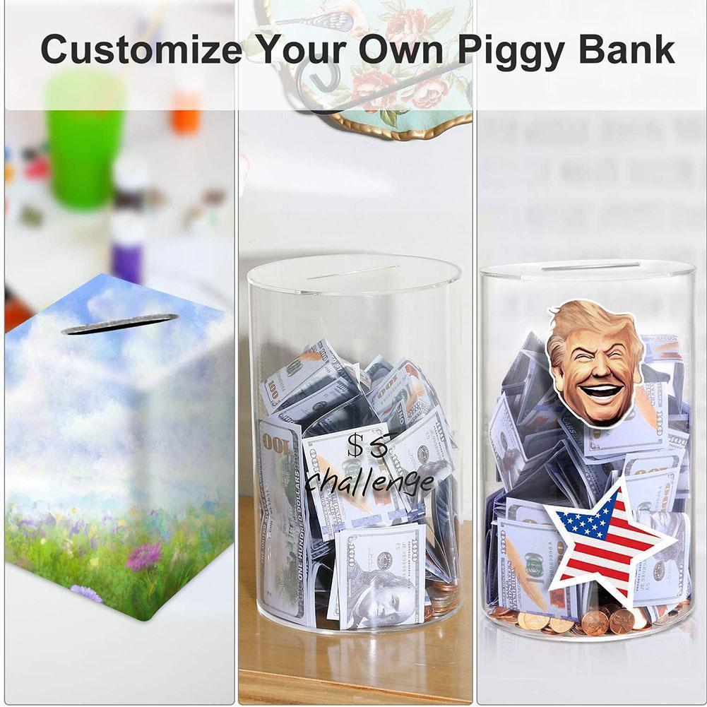 Hucha cilíndrica de acrílico transparente para niños, Banco Simple de gran capacidad, de cumpleaños, W1L0
