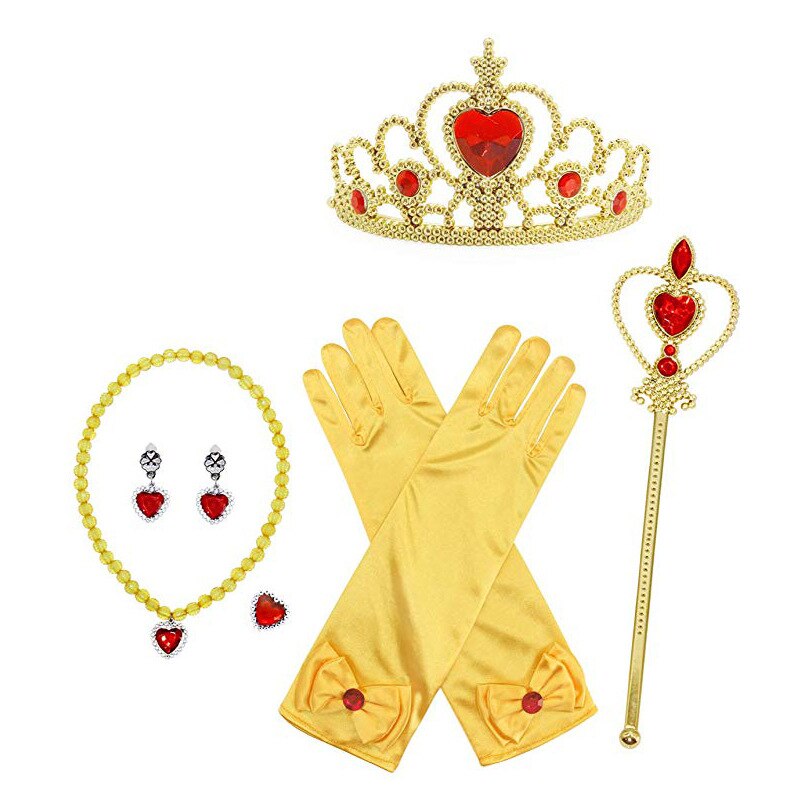 7pcs/lot Girls Princess Elza Dress Up Accessories Crown Necklace Ring Earring Wand Gloves Kids Jewelry Set Cosplay Toys: Gold 7pcs