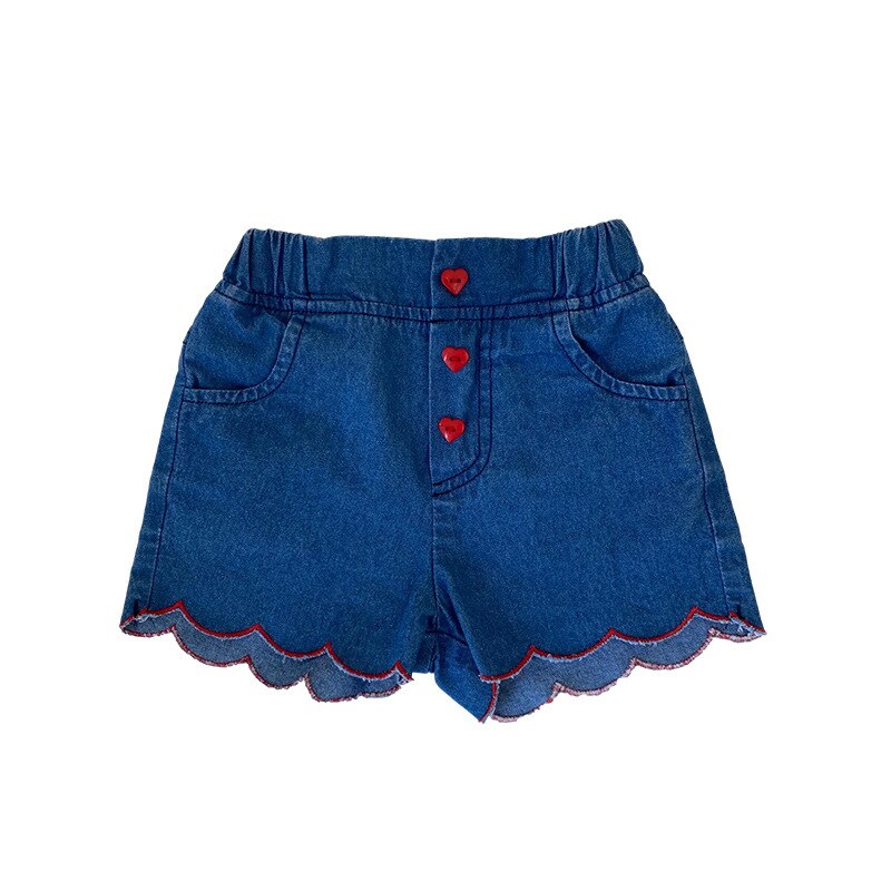 Summer New Baby Toddler Boy Girl Fashion comodi bottoni a forma di cuore pantaloncini di jeans Kid Girls pantaloni morbidi ricamati