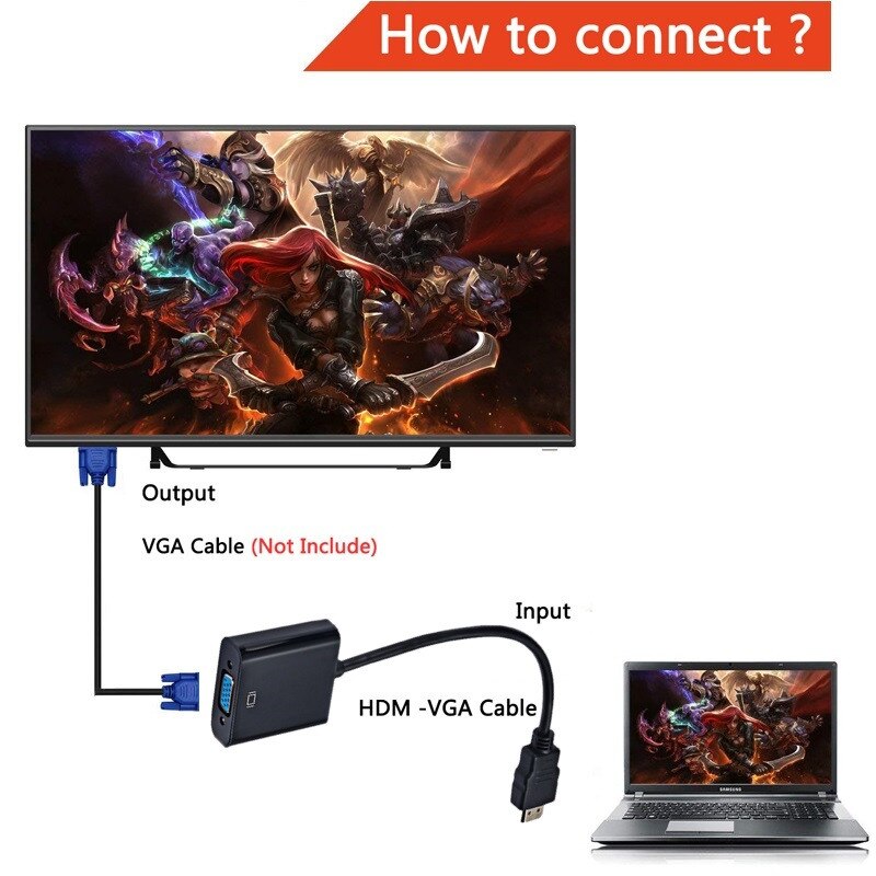 HD HDMI-compatible to VGA Adapter Digital to Analog Converter HDMI-compatible Male To VGA Female Converter Cable For PC Laptop