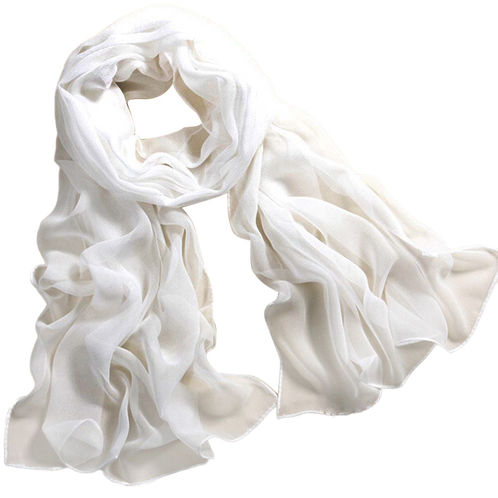 Halsduk kvinnor gul lång mjuk tunn wrap lady sjal chiffong halsdukar enfärgade strand halsdukar för tjejer och kvinnliga foulard femme: Vit