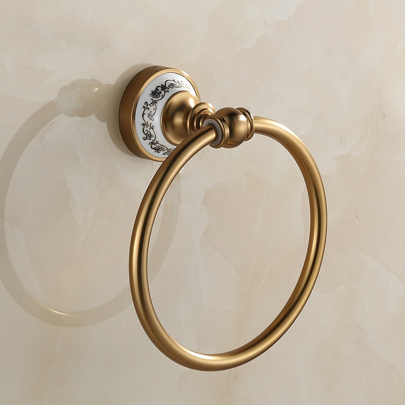 Toallero de aluminio cepillado con Base de porcelana azul y blanco de lujo, soporte para toalla, productos de baño