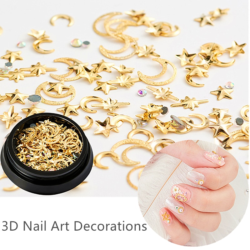 3D Nail Art Decorations Platte Achterkant Kristallen Steentjes Holle Ster Maan Vorm Nagels Studs Klinknagel Mini Kralen Nail Accessoires