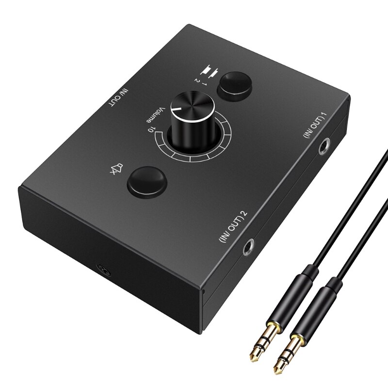 H052 Stereo Audio Switch Audio Switcher 2 Input 1 Output / 1 Input 2 Out Audio Sharing Active Speakers and Headphones