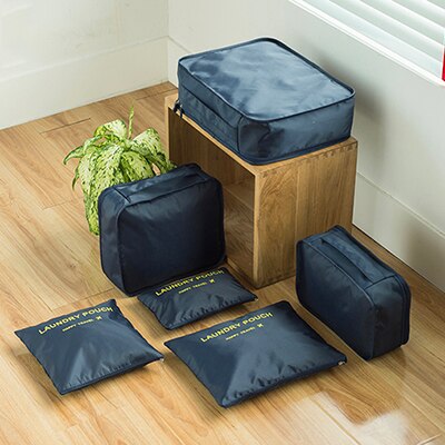 18 6 stks/set Vrouwen Bagage Reistas Dubbele Rits Waterdichte Polyester Organizer Verpakking Bag Cube Tassen: deep blue