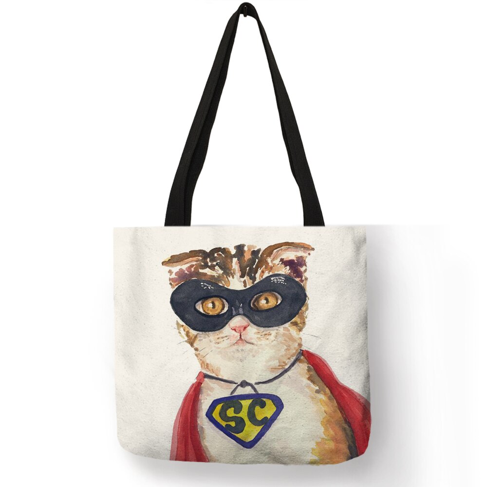 Cute Cat Print Reusable Shopping Bag Women Bags Summer Tote Bag Traveling School Bags B06034: 008