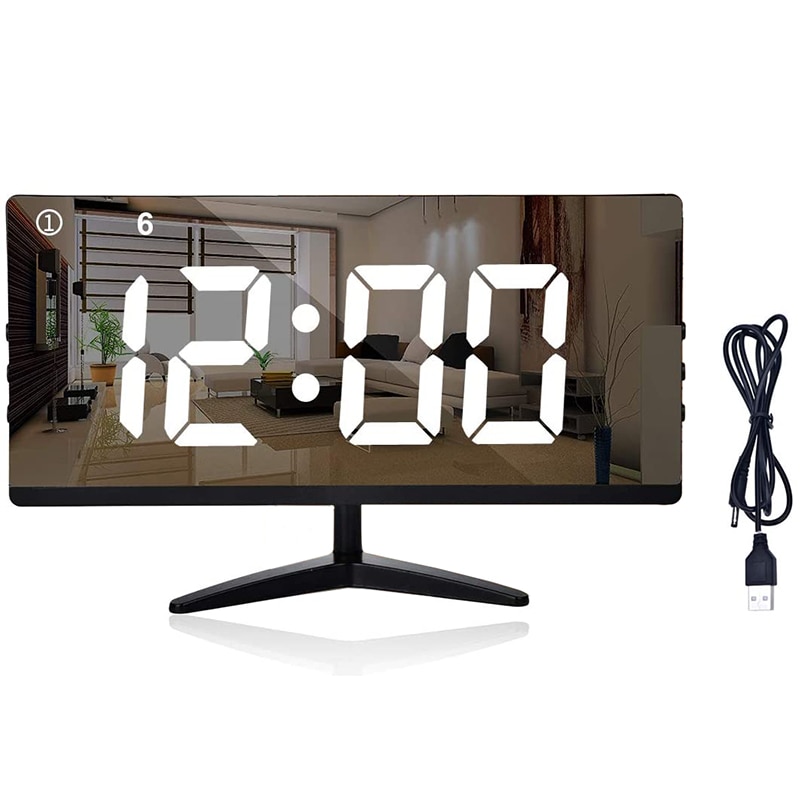 Digital Alarm Clock,7 Inch LED Mirror Electronic Display,Temperature,Snooze Model,Auto/Custom Brightness,for Office: Default Title