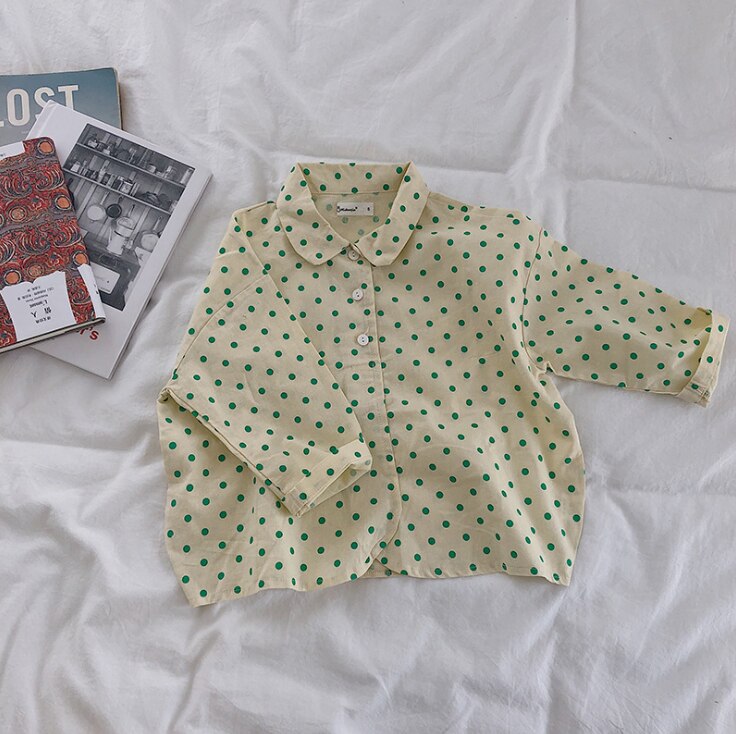 Stile coreano dei ragazzi e delle ragazze del cotone puro morbido dot shirt 1-6 anni i bambini carino allentato casuale Magliette E Camicette vestiti: green / 6T