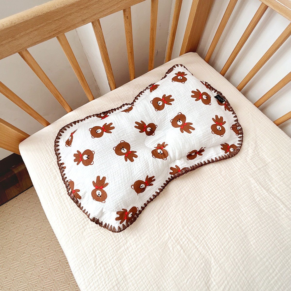 Baby-Gaze-Kopfkissen, Kissen aus reiner Baumwolle, 0–1 Jahre altes Baby, Muschelkante, Baby, vier Jahreszeiten, atmungsaktiv, bequem: WEISS