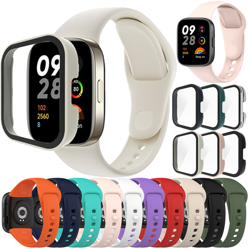 Siliconr rem til xiaomi redmi watch 3 udskiftningsrem redmi watch 3 active dobbeltfarvet blødt tpu + pc-etui armbånd armbånd
