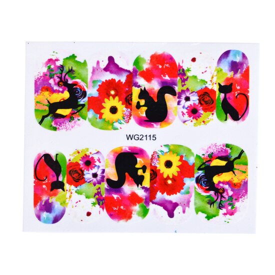 1pcs Bloem Bladeren Nail Sticker Decals Blossom Kleurrijke Slider Rose Water Volledige Wraps Nail Art Decoratie Bloemen Op Nagels CHWG: WG2115