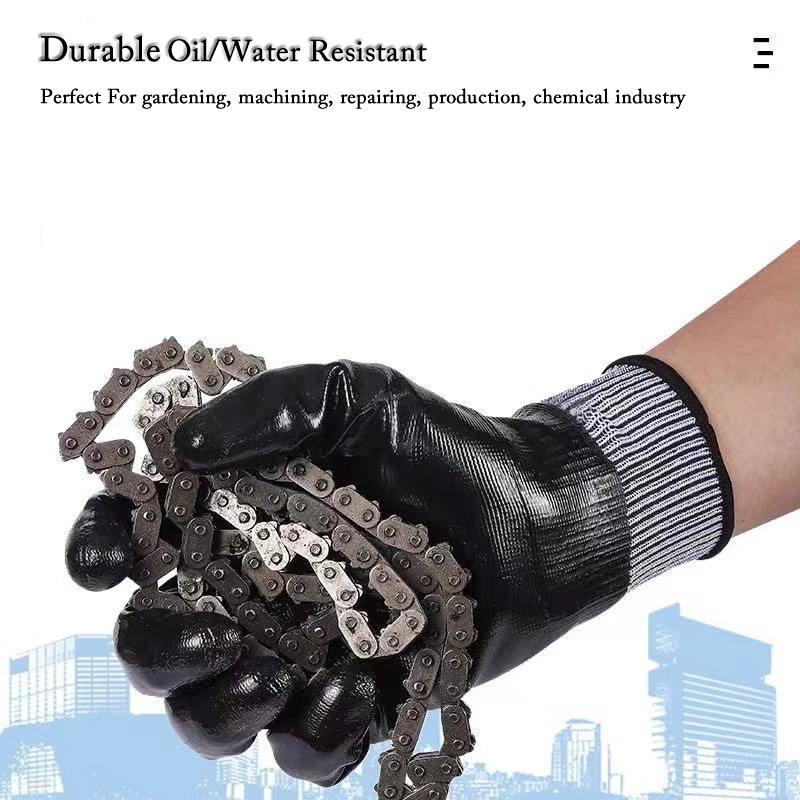 1 par de guantes antideslizantes impermeables, guantes de trabajo resistentes al aceite/agua recubiertos de nitrilo para reparación de jardín, guantes de seguridad para trabajo de pesca