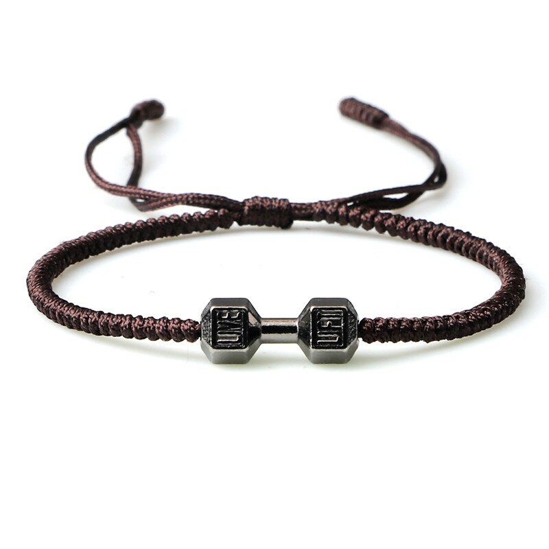 Charme Tibetischen Buddhistischen Woven Hanteln Armbänder &amp; Armreifen Für Frauen Männer Glück Handgemachte Knoten Seil Armband Barbell Bead Schmuck: Brown-gun black