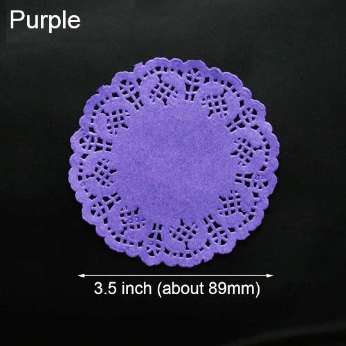 Napperon rond en papier dentelle de 3.5 pouces, blanc, rose, or, rouge, pour gâteau, tapis de décoration de Table, pour fête, mariage, noël, 100 pièces: 3.5inch Purple