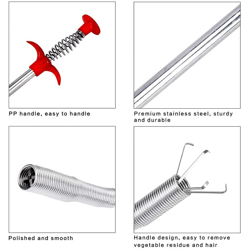 WIKHOSTAR 60cm Sewer Dredger Drain Spring Pipe Dredging Tools Drain Cleaner Sticks Clog Remover Kitchen Sink Cleaning Tool