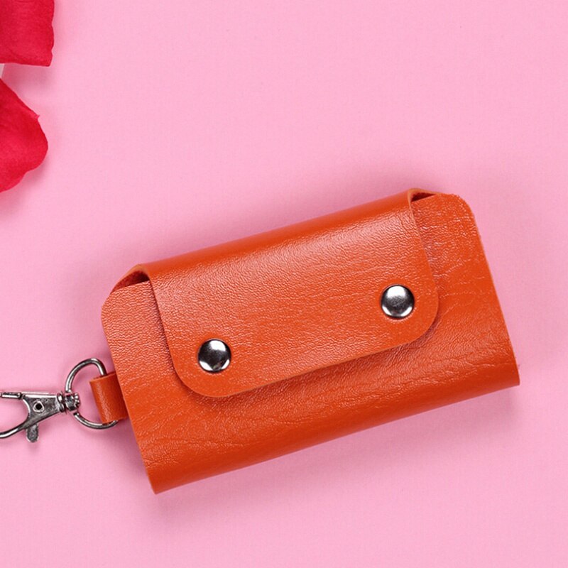 Key Wallets for Women Men 6 Rings Keys Holder Organizer Manager Faux Leather Buckle Key Wallet Purse Car Keychain for Women Men: Orange